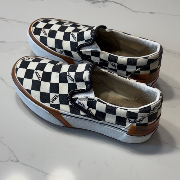 Vans Women's Checkered Slip-On Sneakers - Black, White, and Brown - Picture 8 of 15